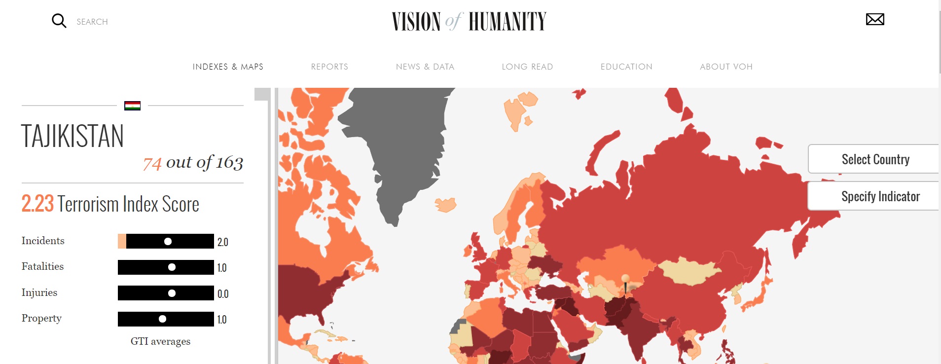 Глобальный индекс терроризма 2018 - Таджикистан
